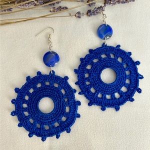 Blue Agate Crochet Earrings